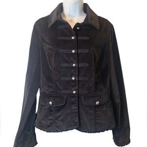 WHBM black velvet military style fitted jacket blazer size 10